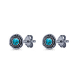 Floral Boho Stud Earring 7.4mm Oxidized Lab Created Opal 925 Sterling Silver