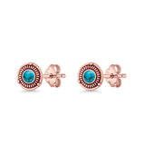 Floral Boho Stud Earring 7.4mm Oxidized Lab Created Opal 925 Sterling Silver