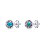 Floral Boho Stud Earring 7.4mm Oxidized Lab Created Opal 925 Sterling Silver