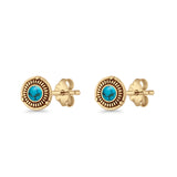 Floral Boho Stud Earring 7.4mm Oxidized Lab Created Opal 925 Sterling Silver