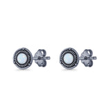 Floral Boho Stud Earring 7.4mm Oxidized Lab Created Opal 925 Sterling Silver