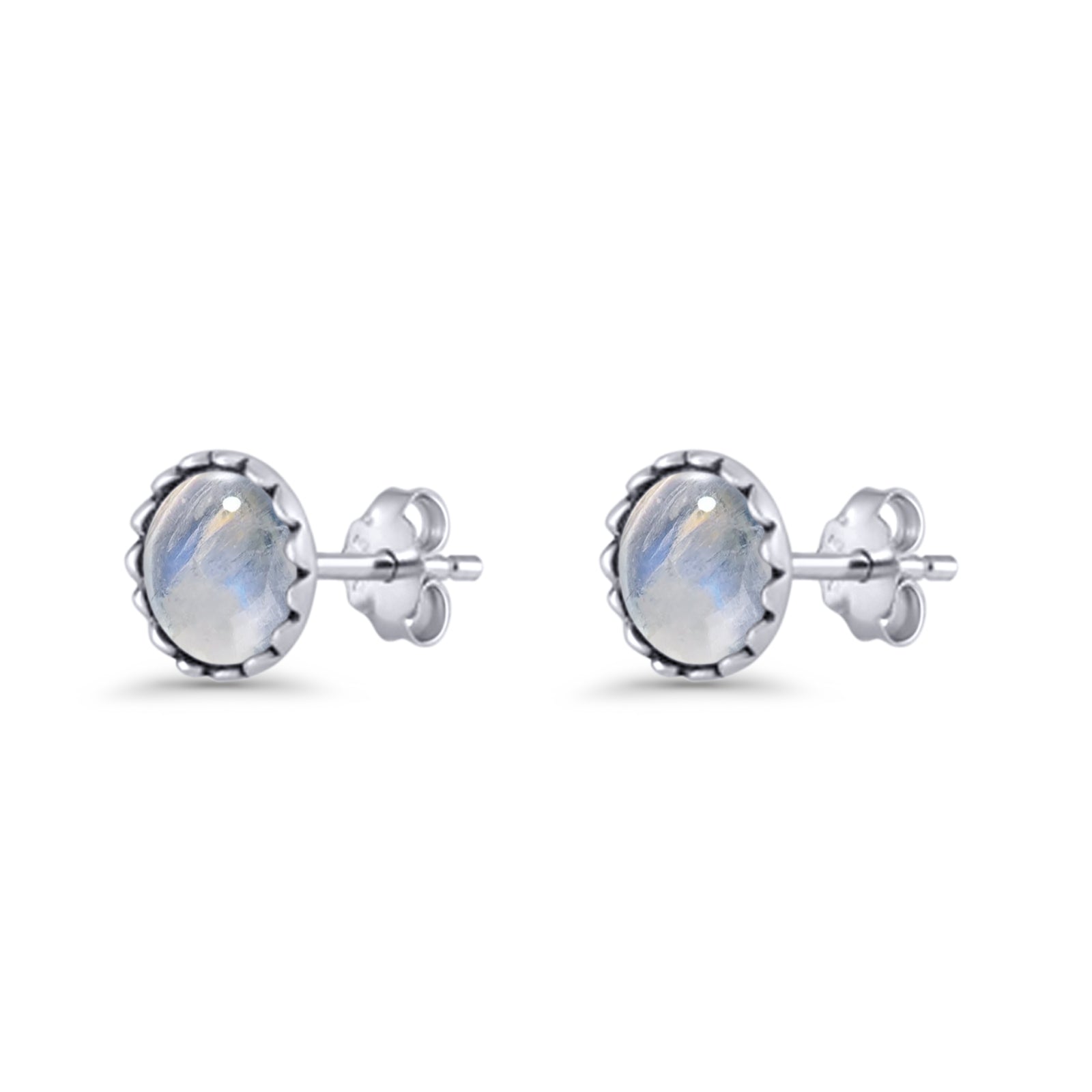 Round Lab Created Opal Stud Earring Oxidized 925 Sterling Silver