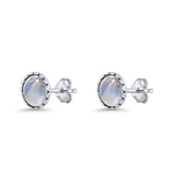 Round Lab Created Opal Stud Earring Oxidized 925 Sterling Silver