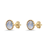 Round Lab Created Opal Stud Earring Oxidized 925 Sterling Silver