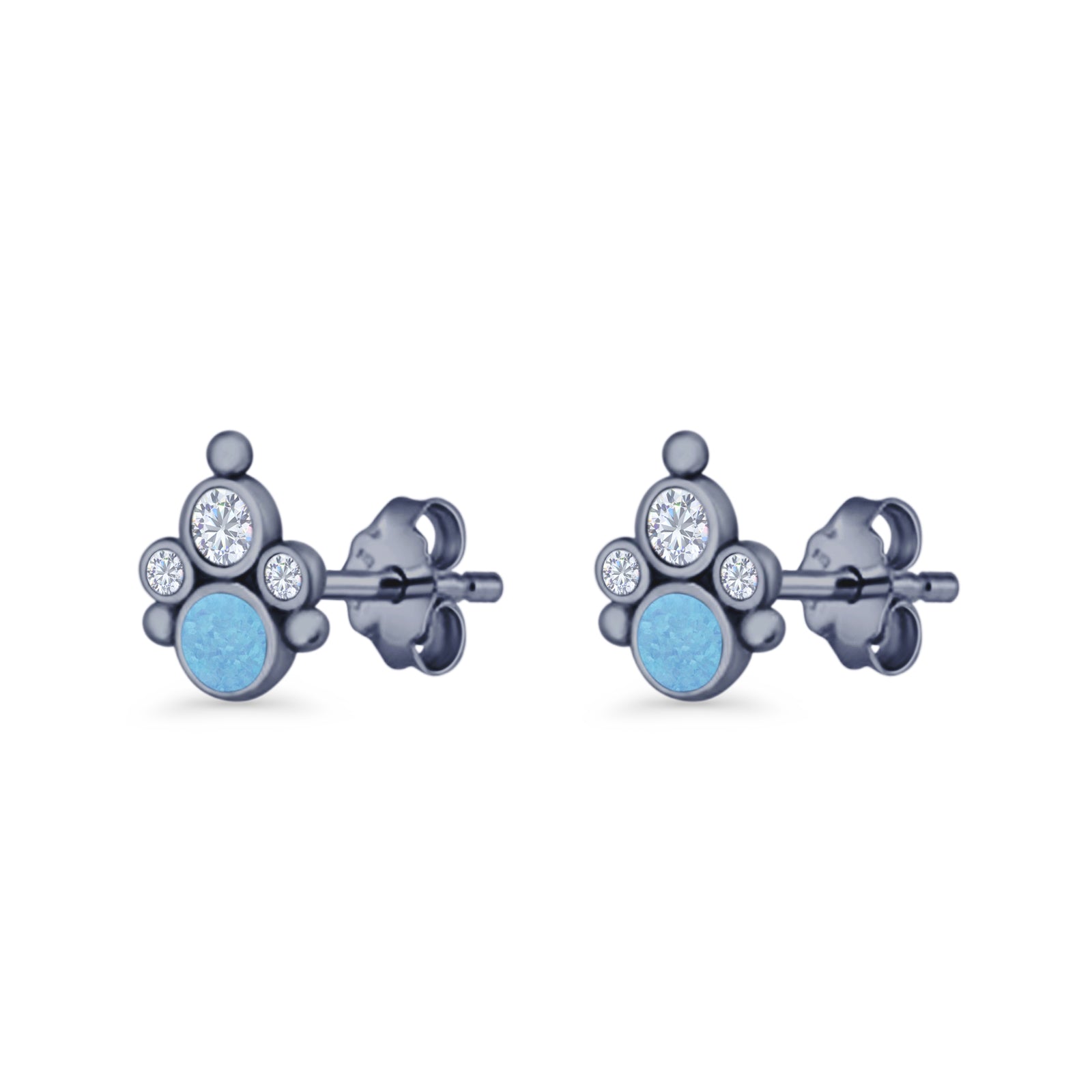 Paw Print Stud Earring Lab Created Opal & Cubic Zirconia 925 Sterling Silver