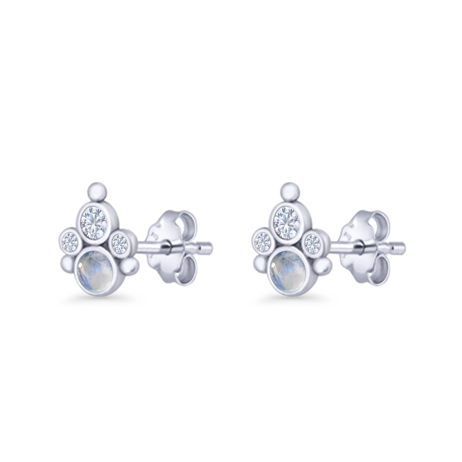 Paw Print Stud Earring Lab Created Opal & Cubic Zirconia 925 Sterling Silver