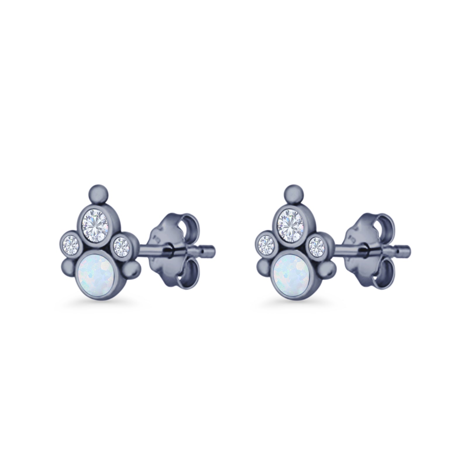Paw Print Stud Earring Lab Created Opal & Cubic Zirconia 925 Sterling Silver