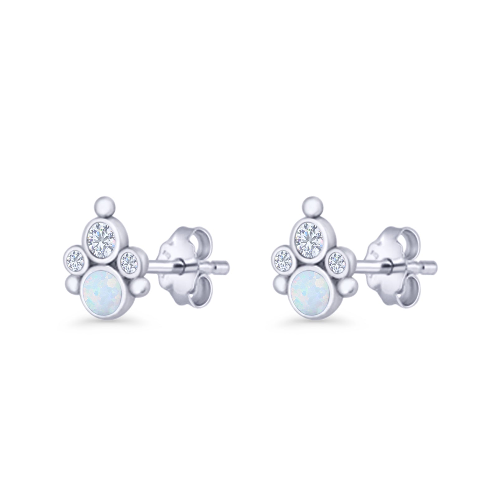 Paw Print Stud Earring Lab Created Opal & Cubic Zirconia 925 Sterling Silver