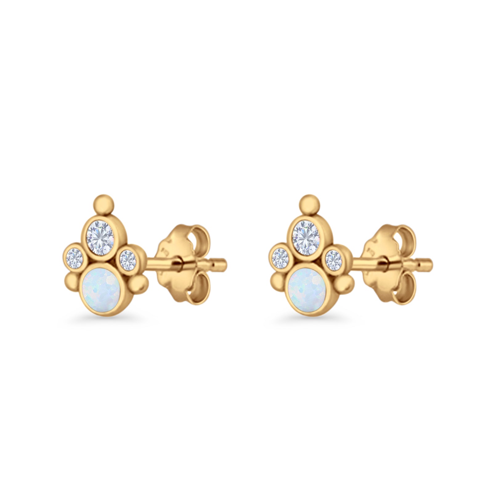 Paw Print Stud Earring Lab Created Opal & Cubic Zirconia 925 Sterling Silver