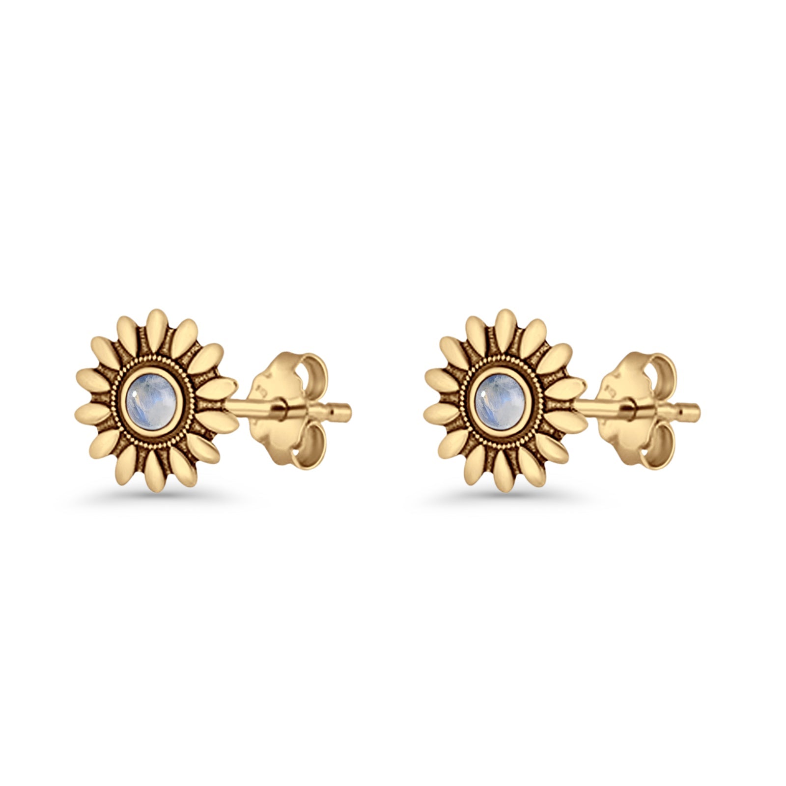 Sunflower Stud Earring 8.6mm Lab Created Opal Oxidized 925 Sterling Silver