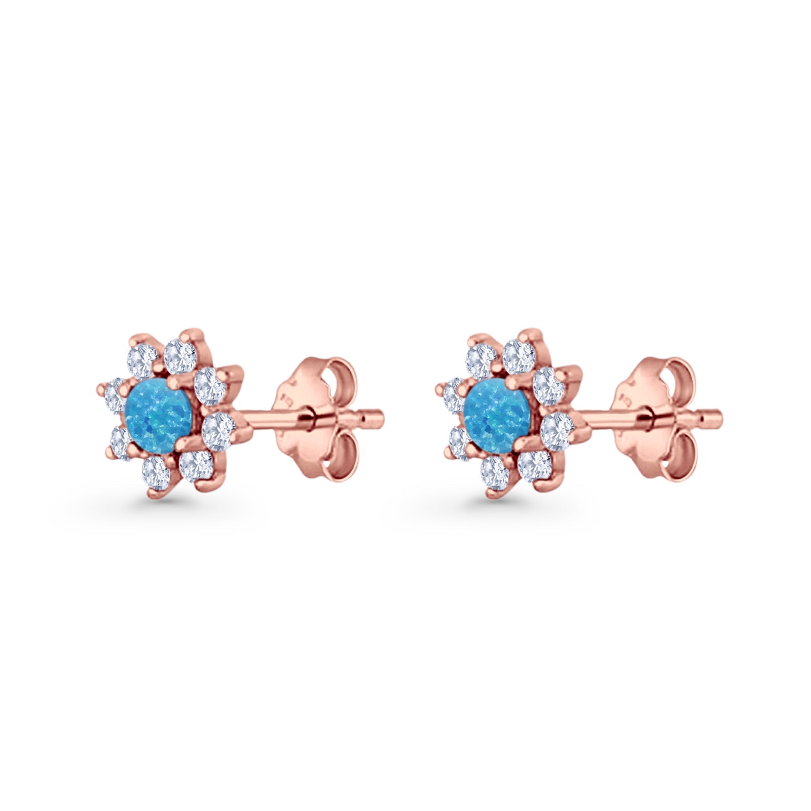 Flower Stud Earring Lab Created Opal & Cubic Zirconia 925 Sterling Silver