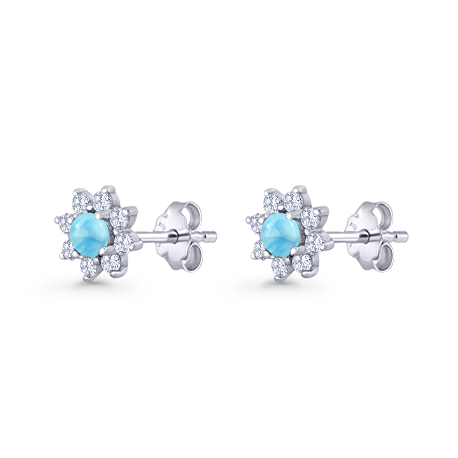 Flower Stud Earring Lab Created Opal & Cubic Zirconia 925 Sterling Silver