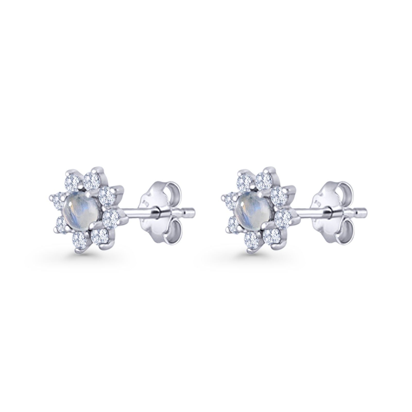 Flower Stud Earring Lab Created Opal & Cubic Zirconia 925 Sterling Silver
