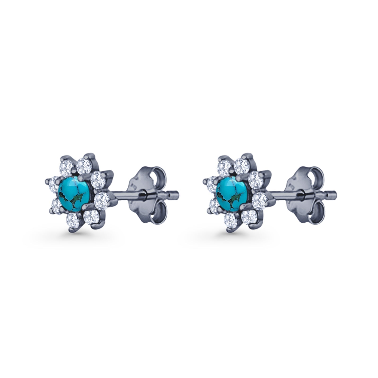 Flower Stud Earring Lab Created Opal & Cubic Zirconia 925 Sterling Silver