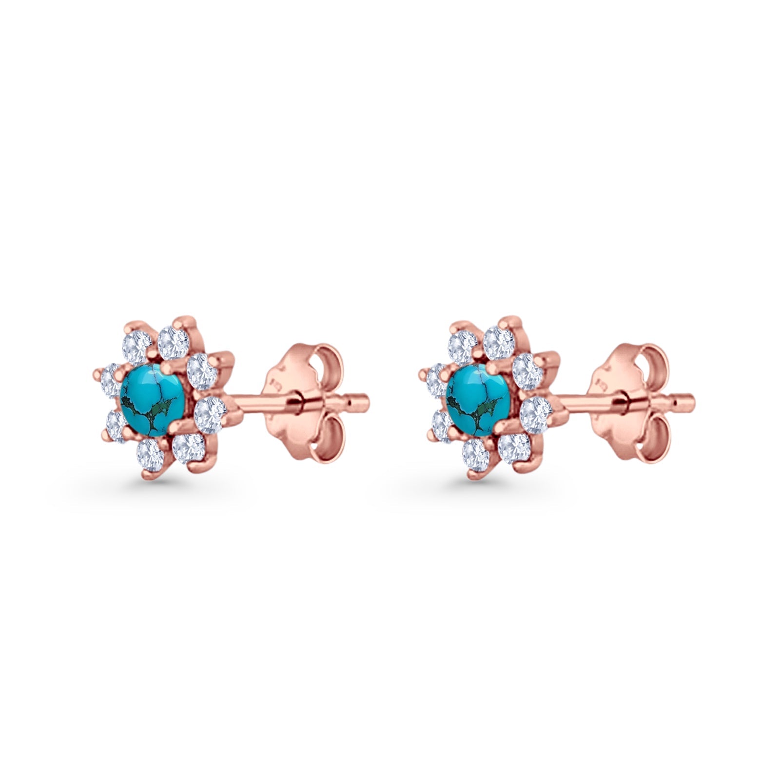 Flower Stud Earring Lab Created Opal & Cubic Zirconia 925 Sterling Silver