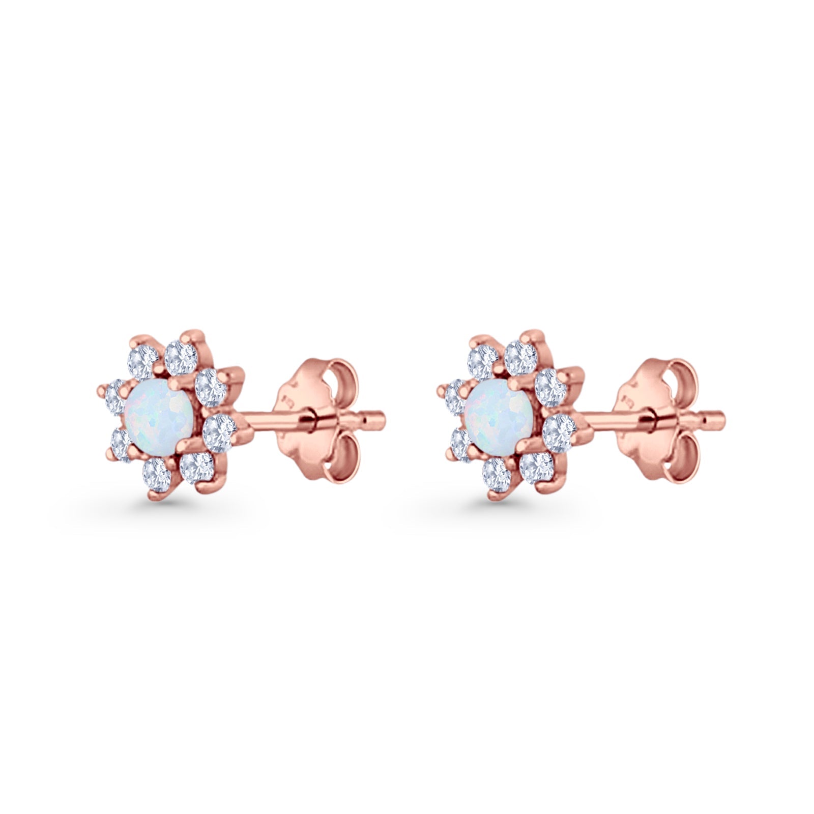 Flower Stud Earring Lab Created Opal & Cubic Zirconia 925 Sterling Silver