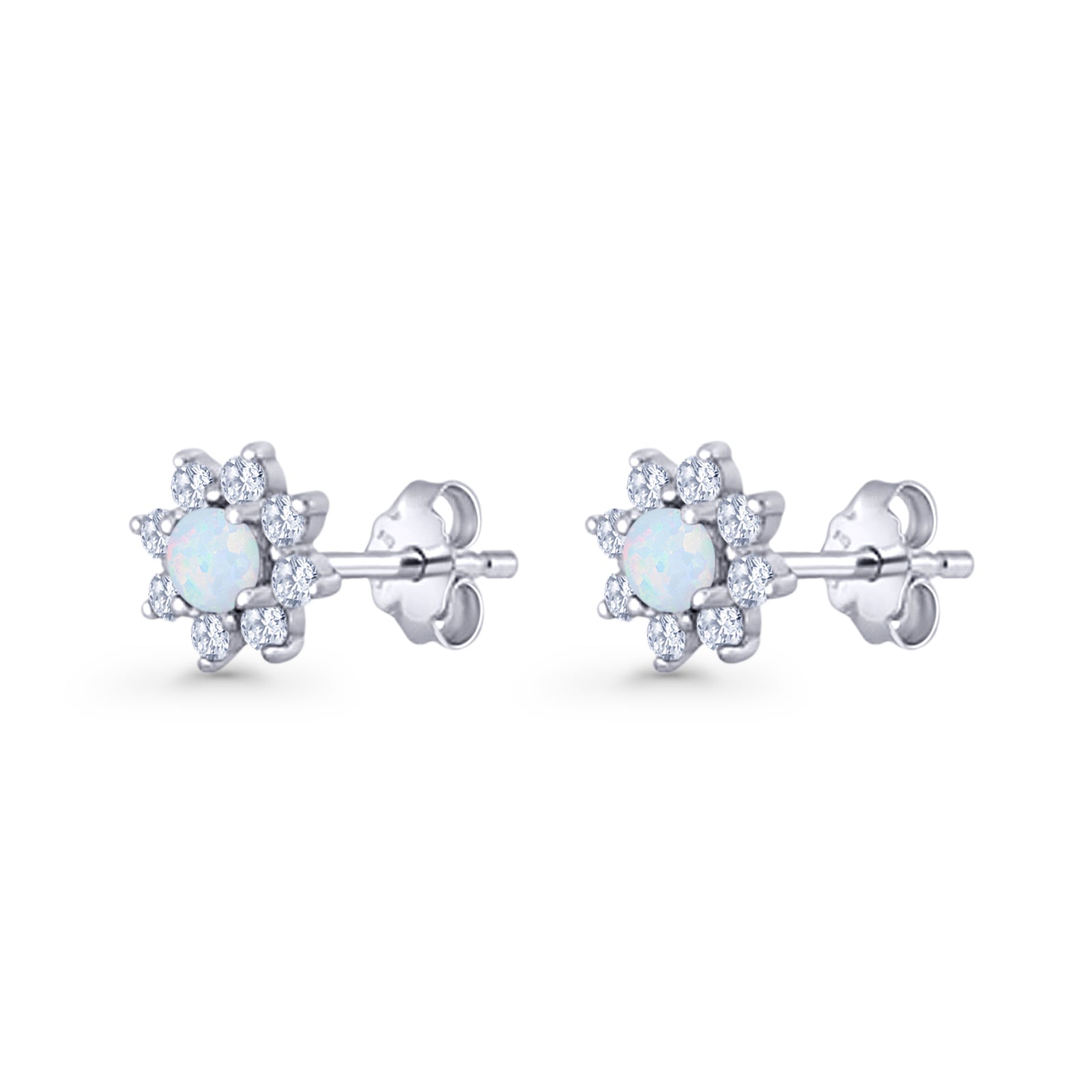 Flower Stud Earring Lab Created Opal & Cubic Zirconia 925 Sterling Silver