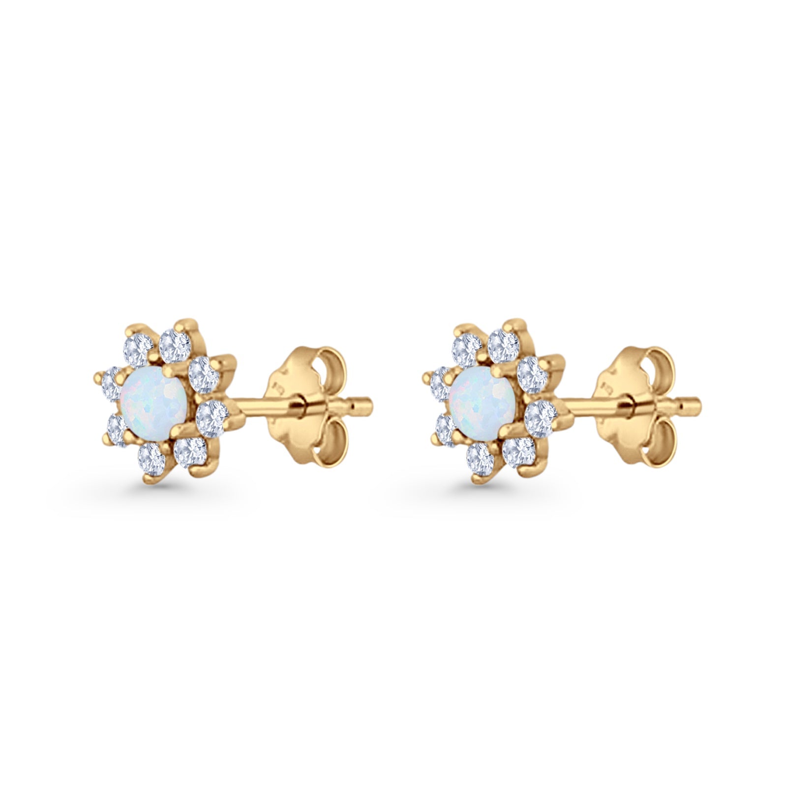 Flower Stud Earring Lab Created Opal & Cubic Zirconia 925 Sterling Silver