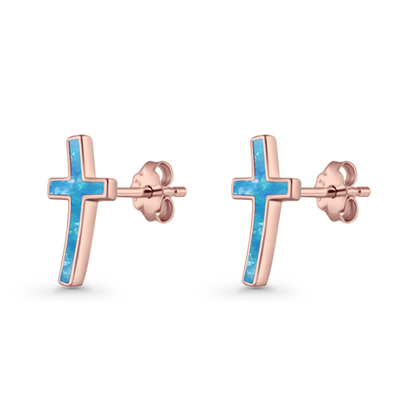 Cross Stud Earring Lab Created White Opal 925 Sterling Silver