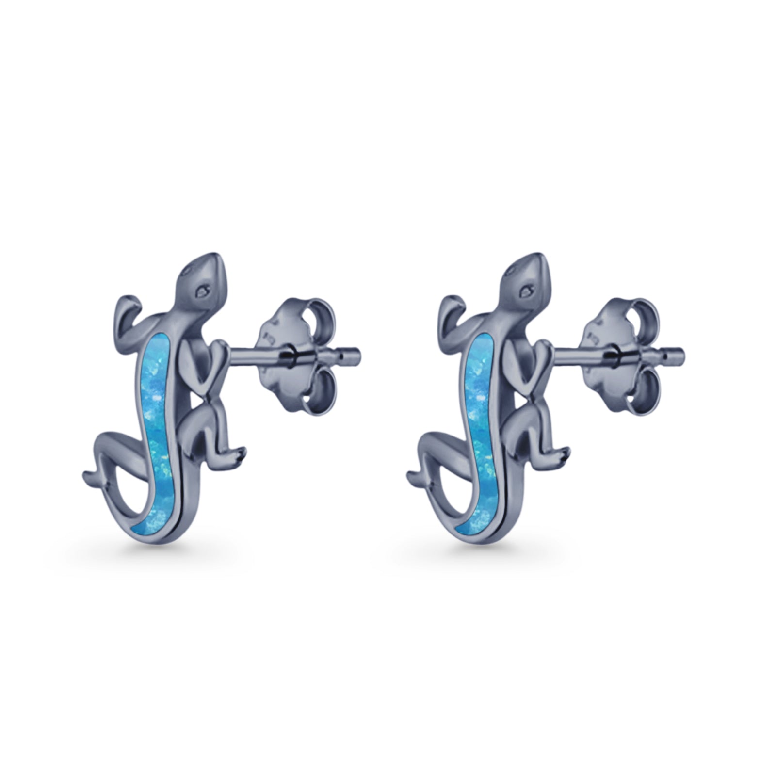 Lizard Stud Earring 13.7mm Lab Created Opal 925 Sterling Silver