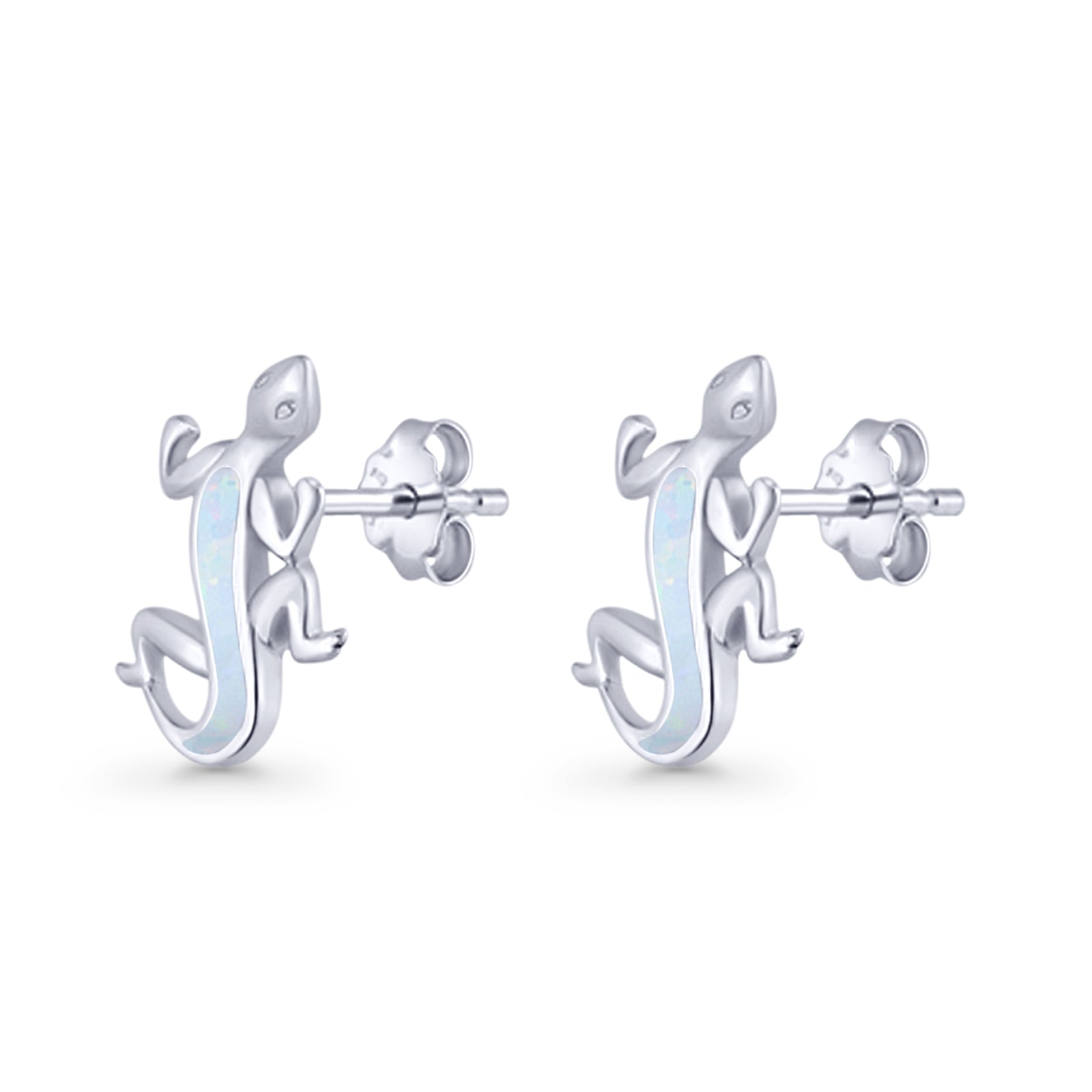 Lizard Stud Earring 13.7mm Lab Created Opal 925 Sterling Silver