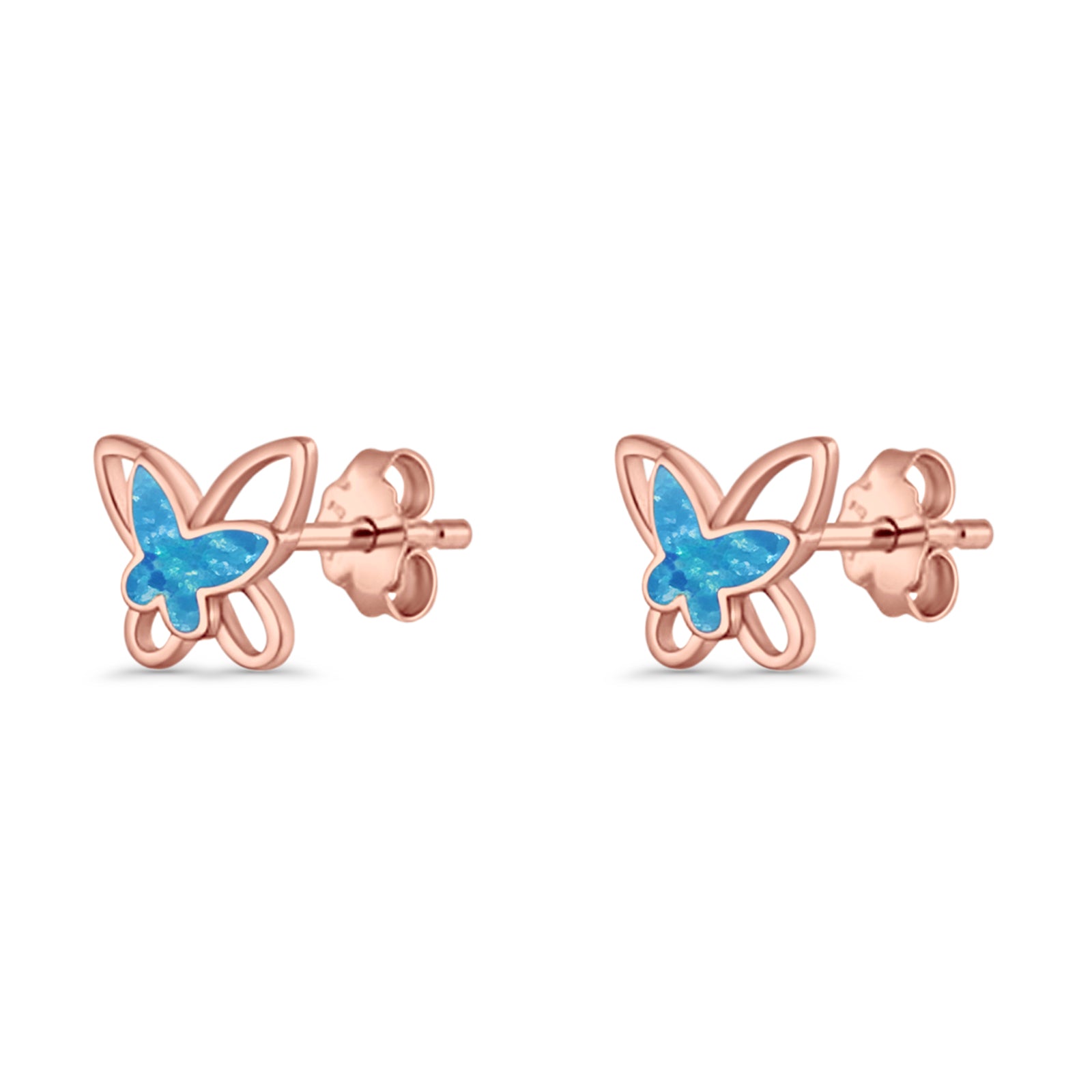 Butterfly Stud Earring Lab Created Opal Push Back 925 Sterling Silver