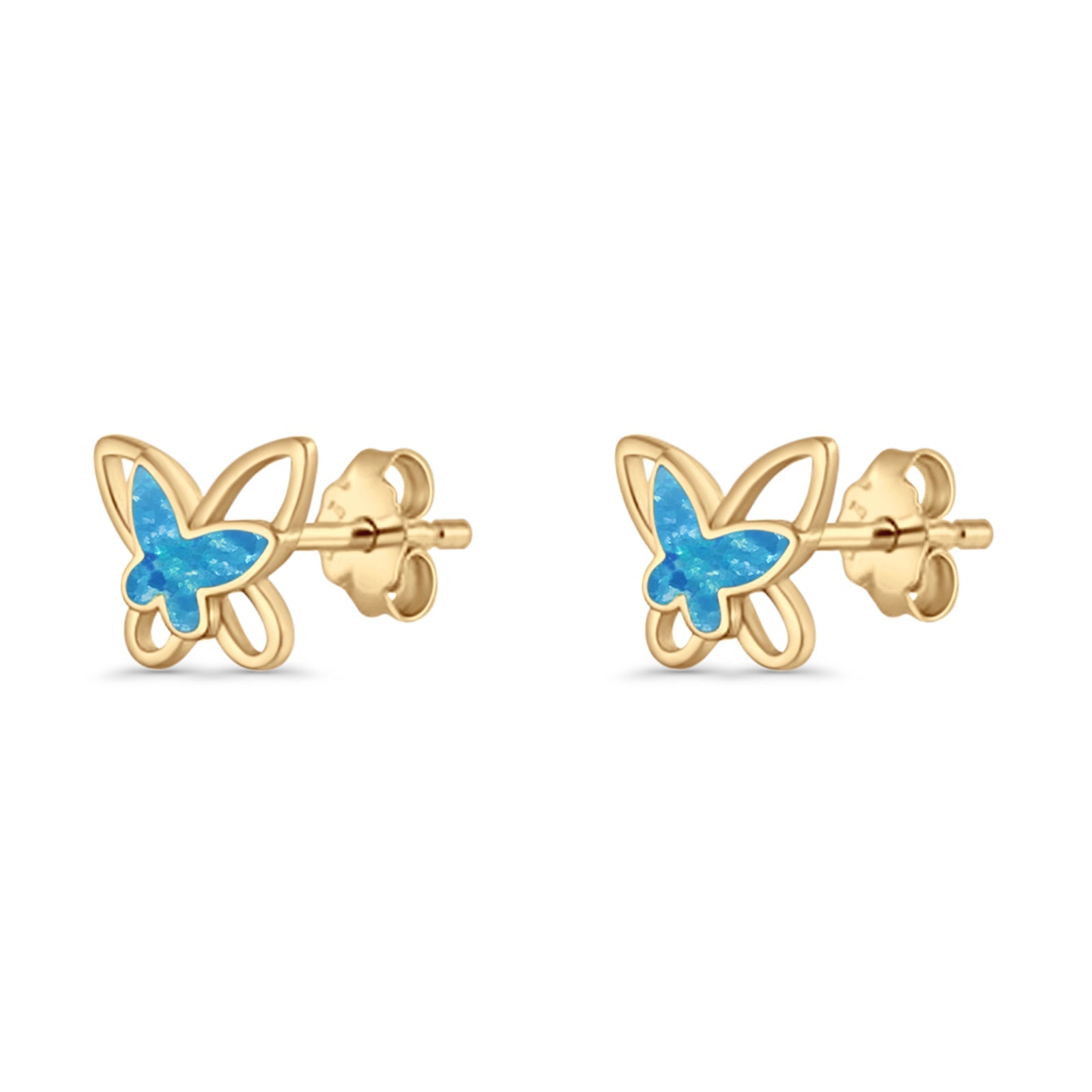 Butterfly Stud Earring Lab Created Opal Push Back 925 Sterling Silver