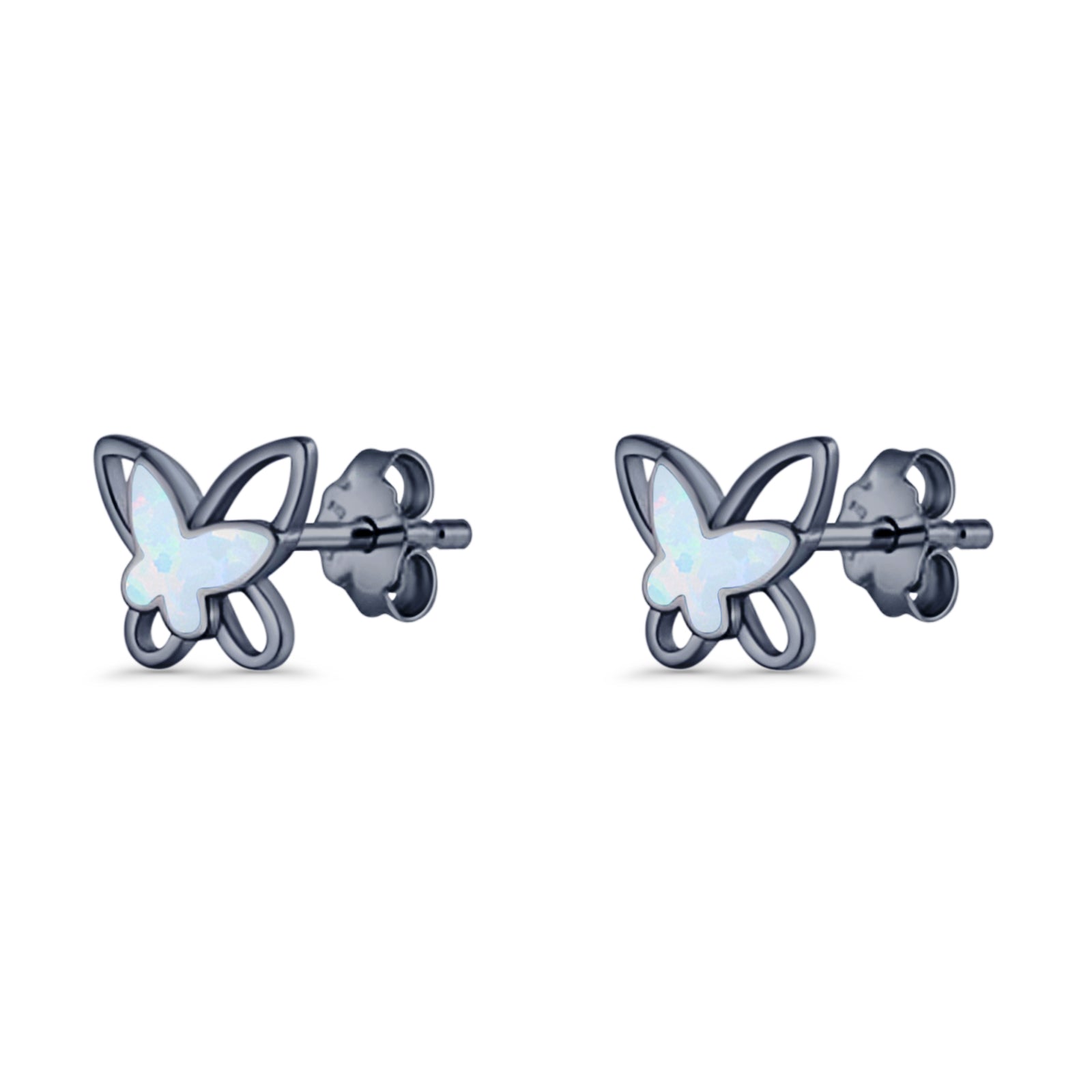 Butterfly Stud Earring Lab Created Opal Push Back 925 Sterling Silver