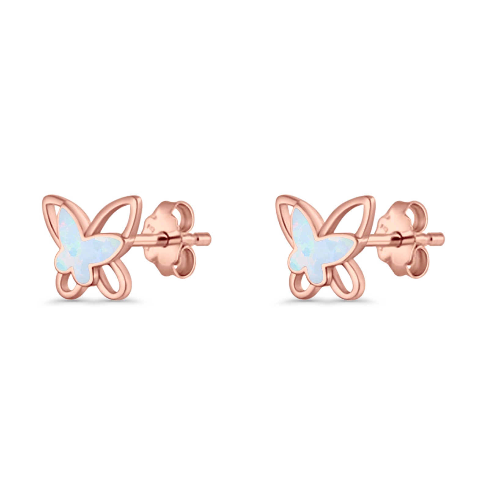 Butterfly Stud Earring Lab Created Opal Push Back 925 Sterling Silver