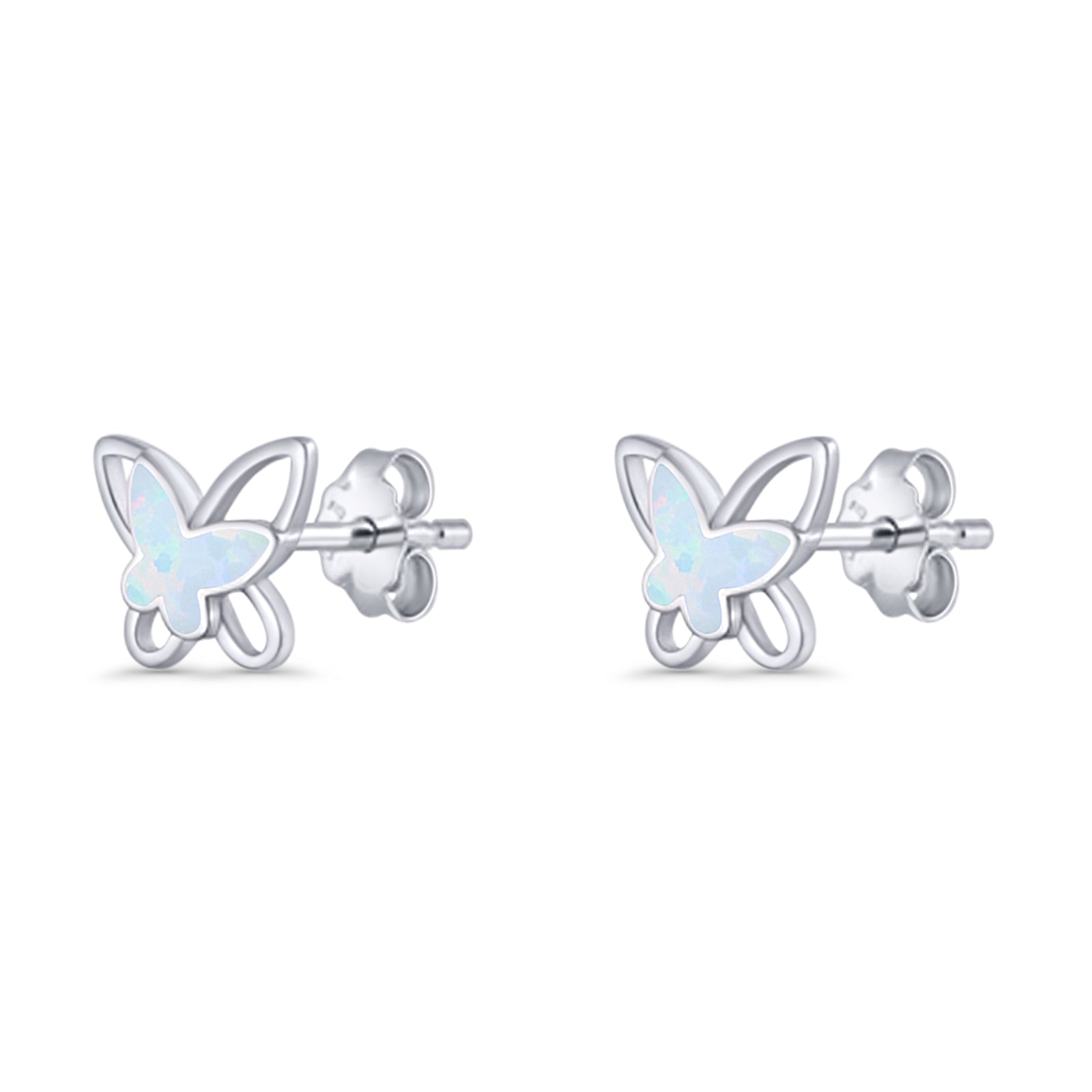 Butterfly Stud Earring Lab Created Opal Push Back 925 Sterling Silver