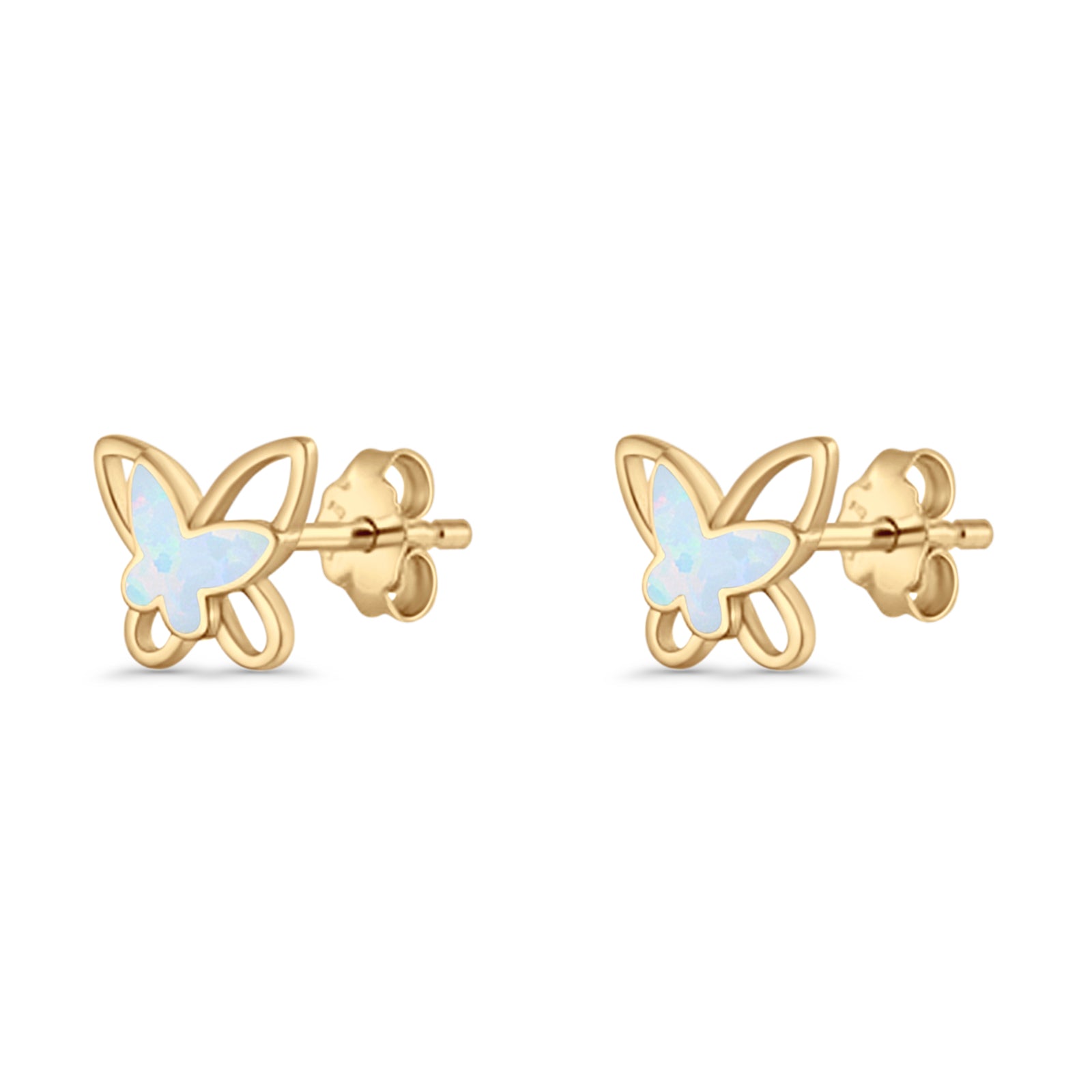 Butterfly Stud Earring Lab Created Opal Push Back 925 Sterling Silver