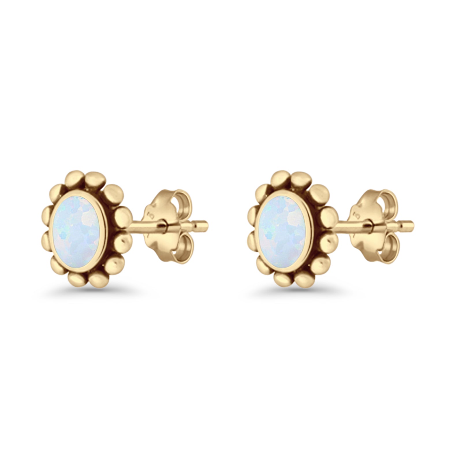 Oval Shaped Beaded Stud Earring 8mm Lab Created Opal 925 Sterling Silver