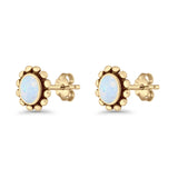 Oval Shaped Beaded Stud Earring 8mm Lab Created Opal 925 Sterling Silver