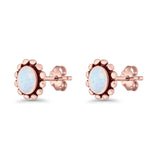 Oval Shaped Beaded Stud Earring 8mm Lab Created Opal 925 Sterling Silver