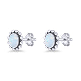 Oval Shaped Beaded Stud Earring 8mm Lab Created Opal 925 Sterling Silver