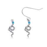 Round 16.1mm Lab Created Opal Oxidized Snake Fishhook Earring 925 Sterling Silver