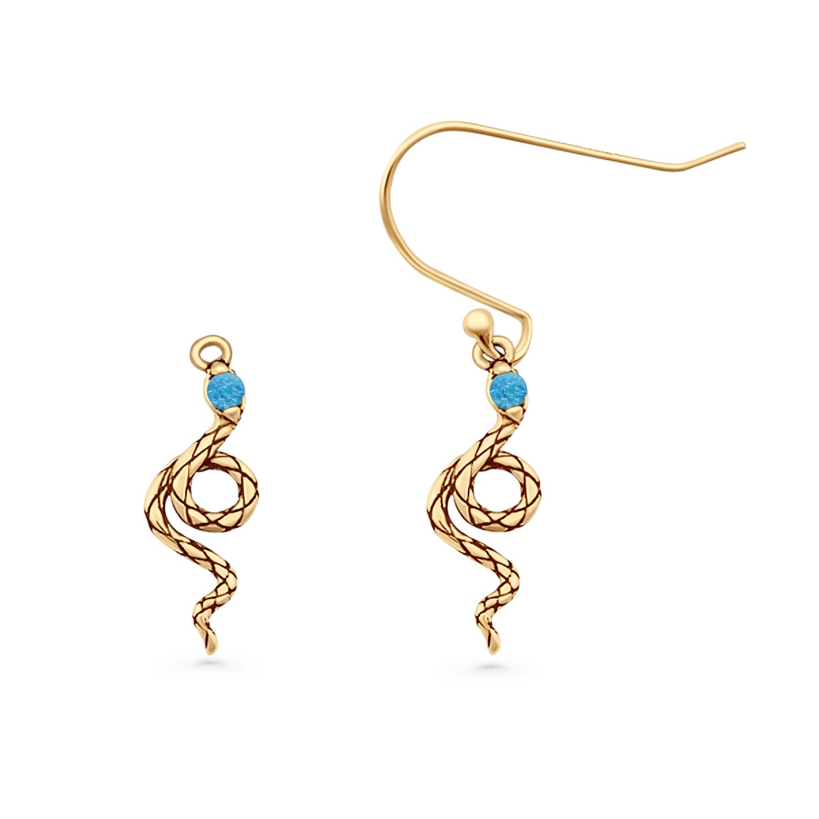 Round 16.1mm Lab Created Opal Oxidized Snake Fishhook Earring 925 Sterling Silver