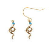 Round 16.1mm Lab Created Opal Oxidized Snake Fishhook Earring 925 Sterling Silver
