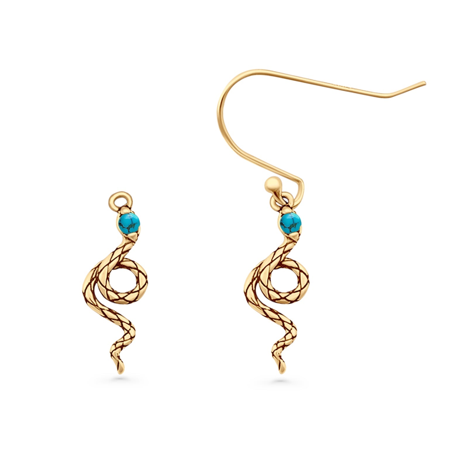 Round 16.1mm Lab Created Opal Oxidized Snake Fishhook Earring 925 Sterling Silver