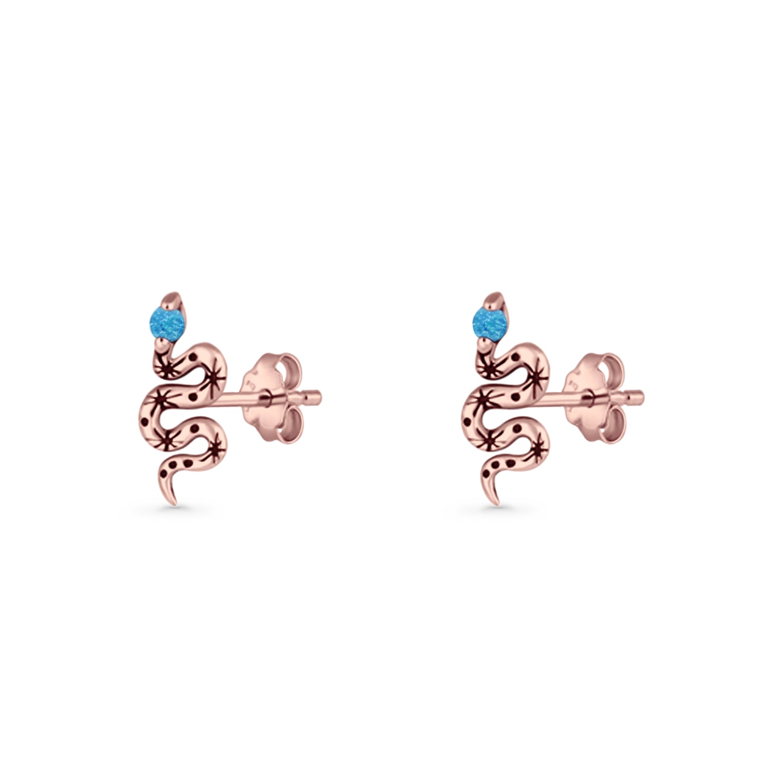 Snake Stud Earring 12.9mm Lab Created Blue Opal 925 Sterling Silver