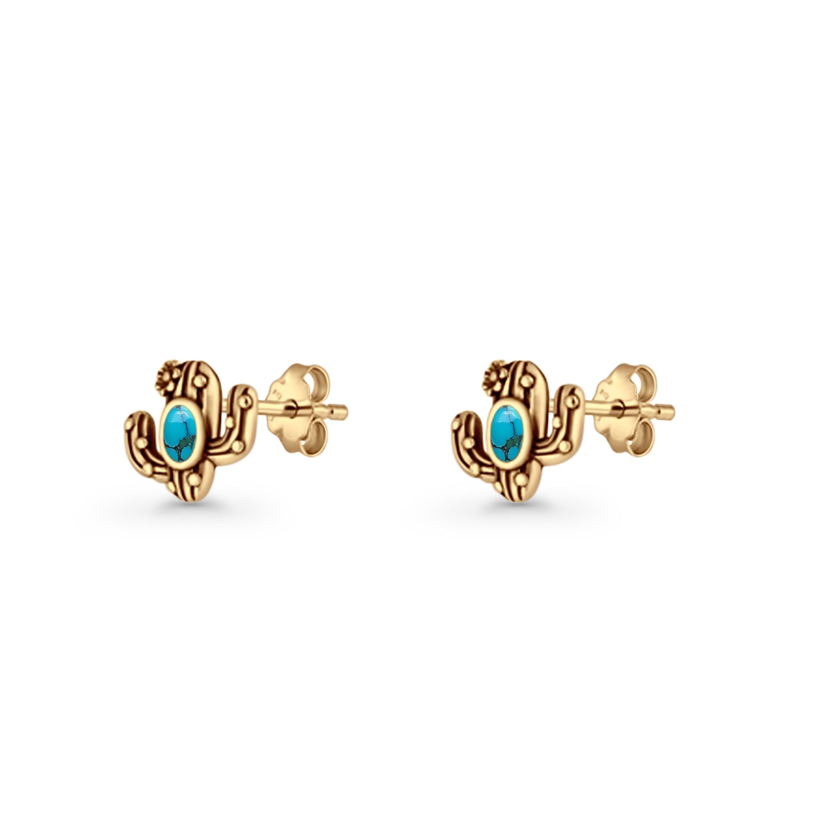 Cactus Stud Earring 8mm Oxidized Lab Created Opal 925 Sterling Silver