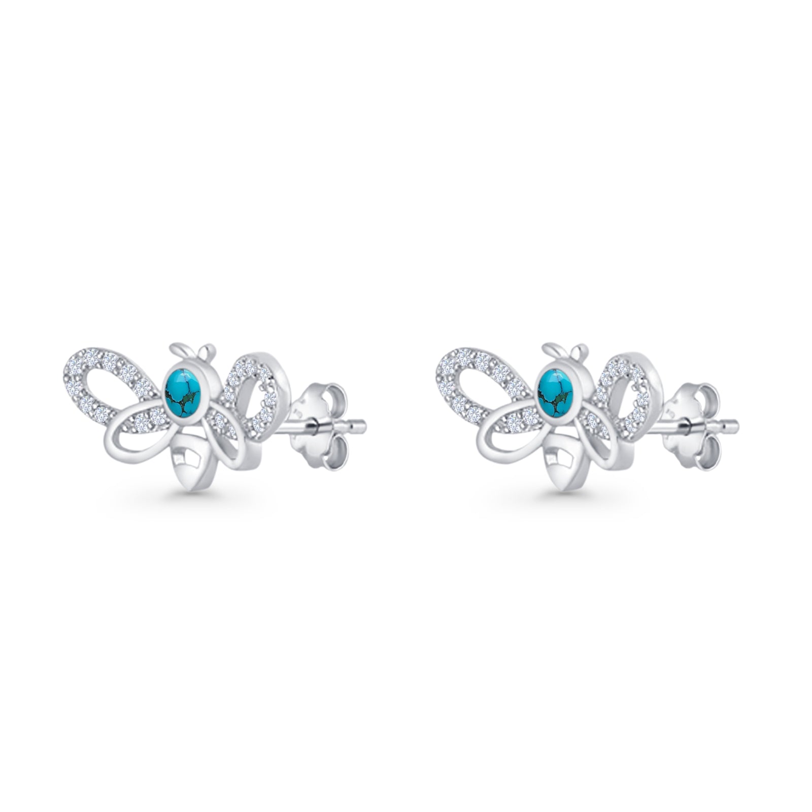 Bee Butterfly Stud Earring Lab Created Opal Push Back 925 Sterling Silver