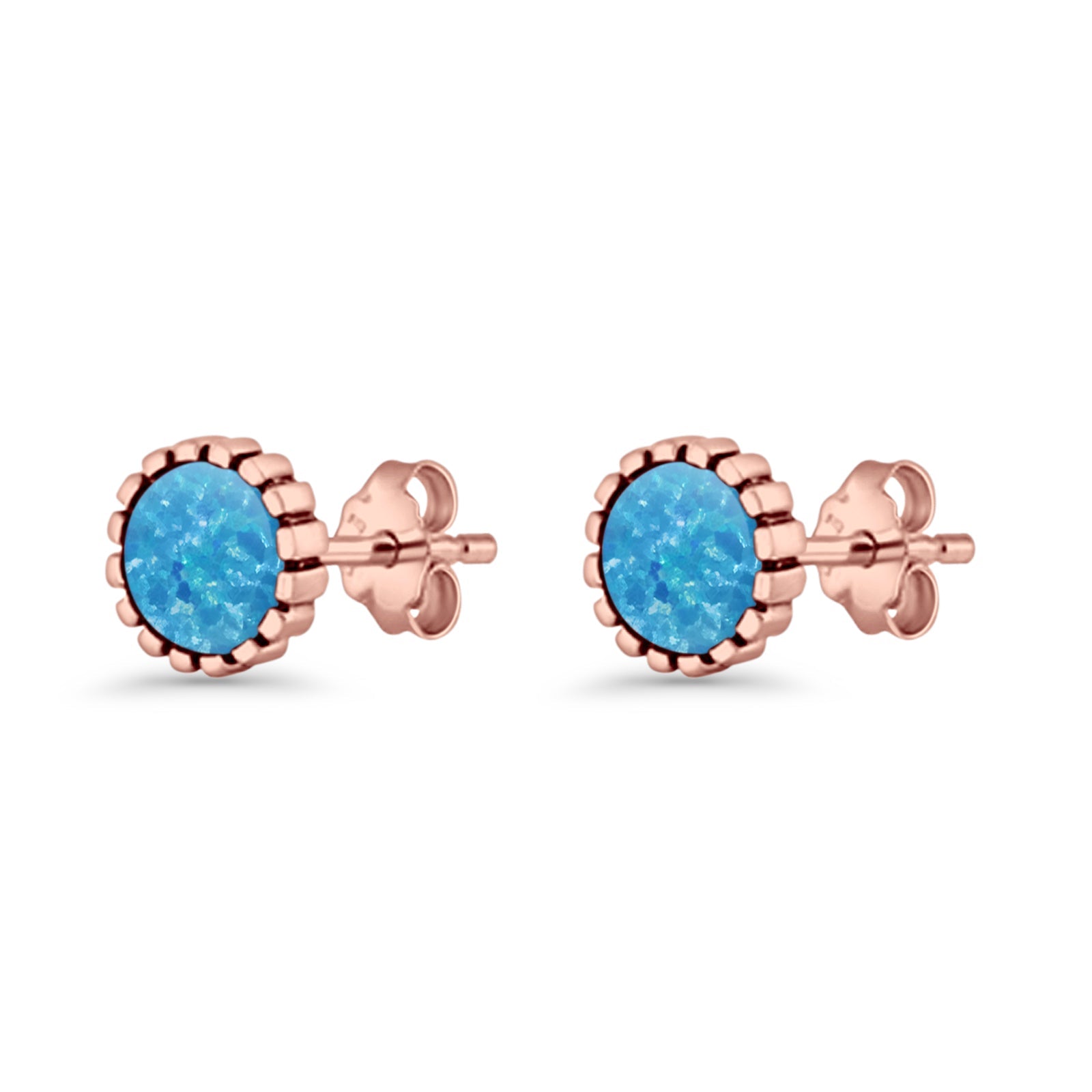 Half Ball Oxidized Round Stud Earring Lab Created Opal 925 Sterling Silver