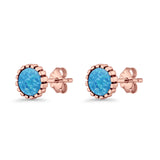 Half Ball Oxidized Round Stud Earring Lab Created Opal 925 Sterling Silver