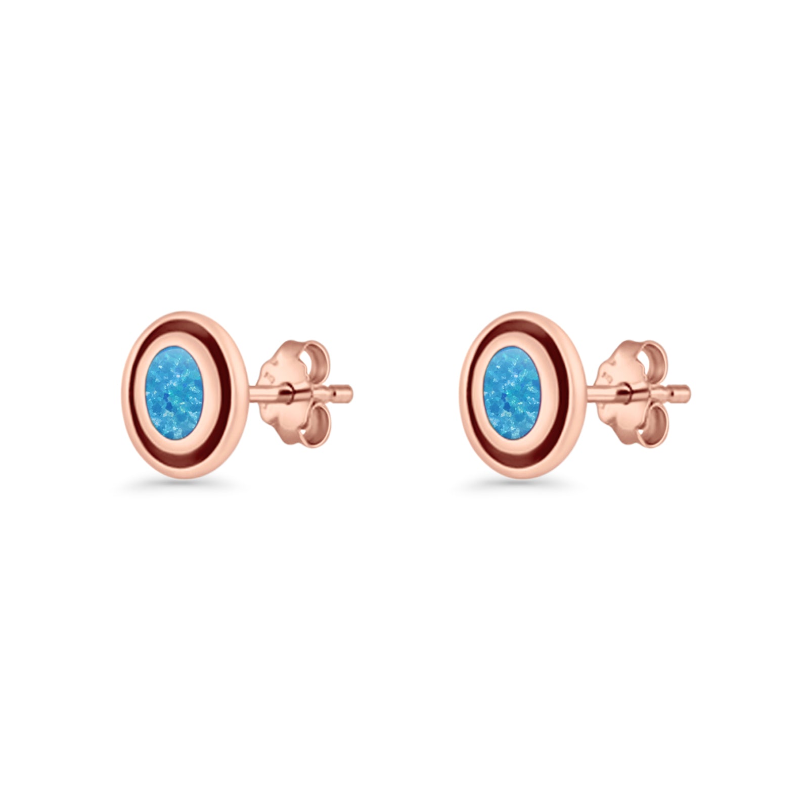 Oval Stud Earring 7.8mm Lab Created Opal Oxidized 925 Sterling Silver