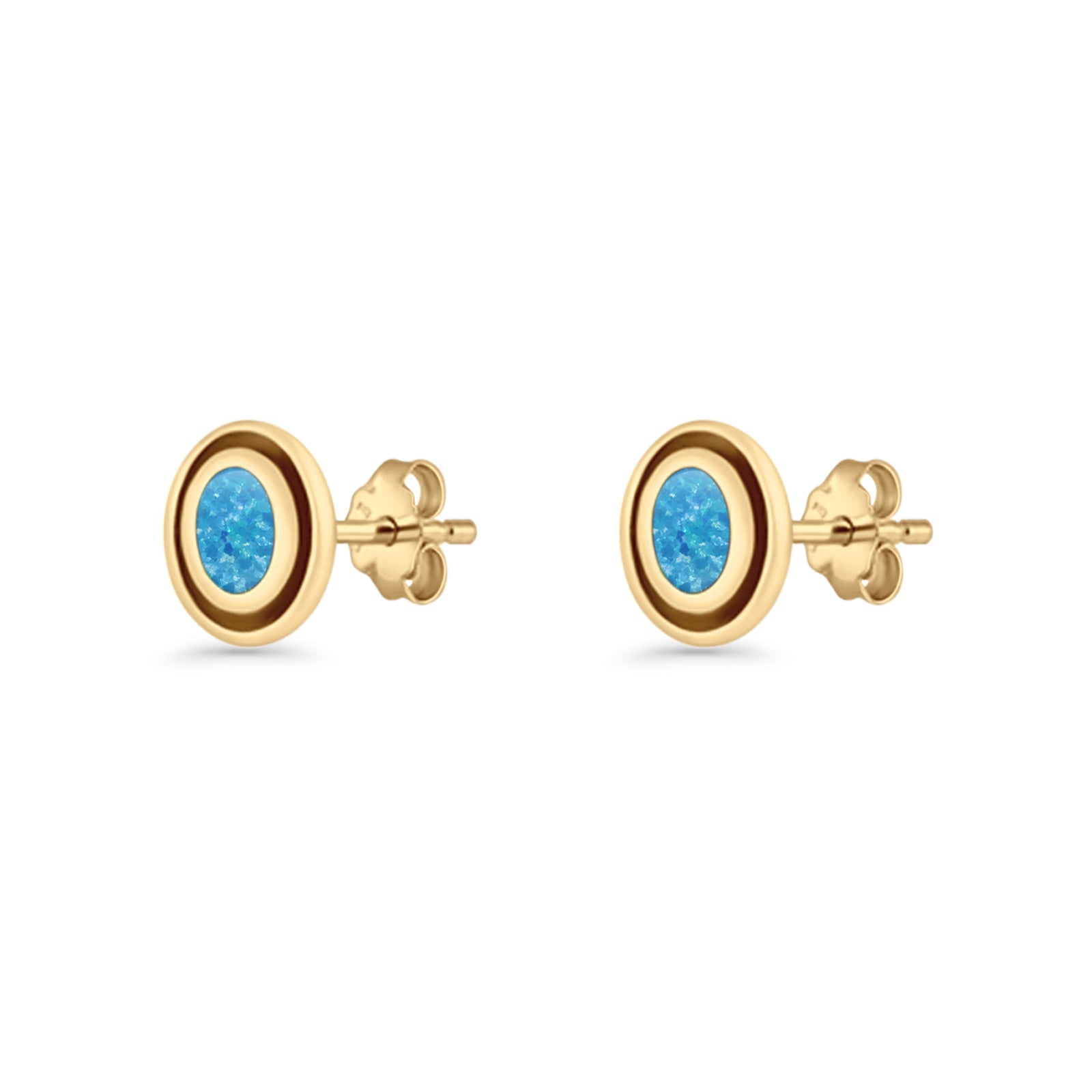 Oval Stud Earring 7.8mm Lab Created Opal Oxidized 925 Sterling Silver