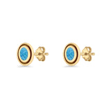Oval Stud Earring 7.8mm Lab Created Opal Oxidized 925 Sterling Silver