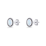 Oval Stud Earring 7.8mm Lab Created Opal Oxidized 925 Sterling Silver