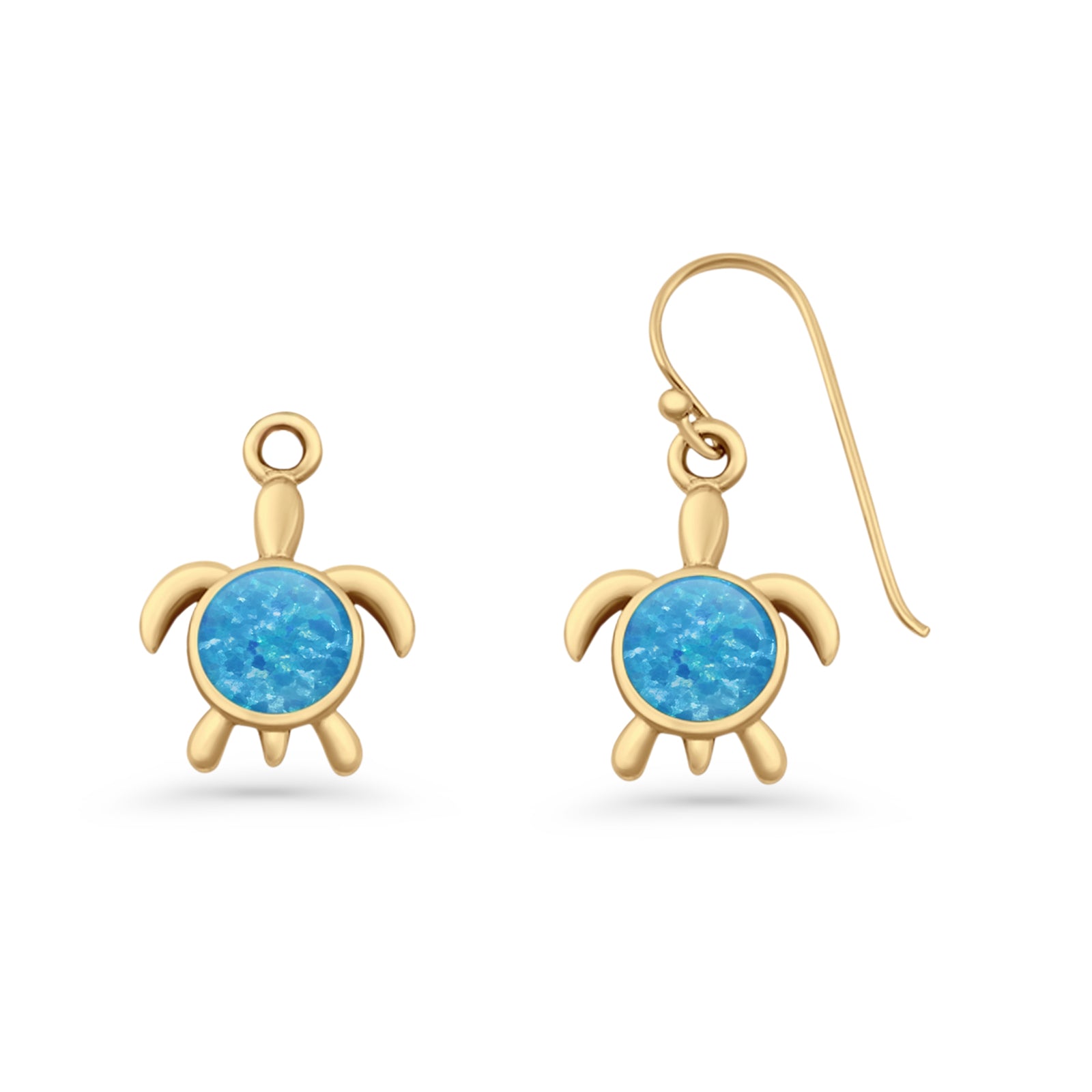 Round 15.3mm Lab Created Opal Turtle Fishhook Earring 925 Sterling Silver