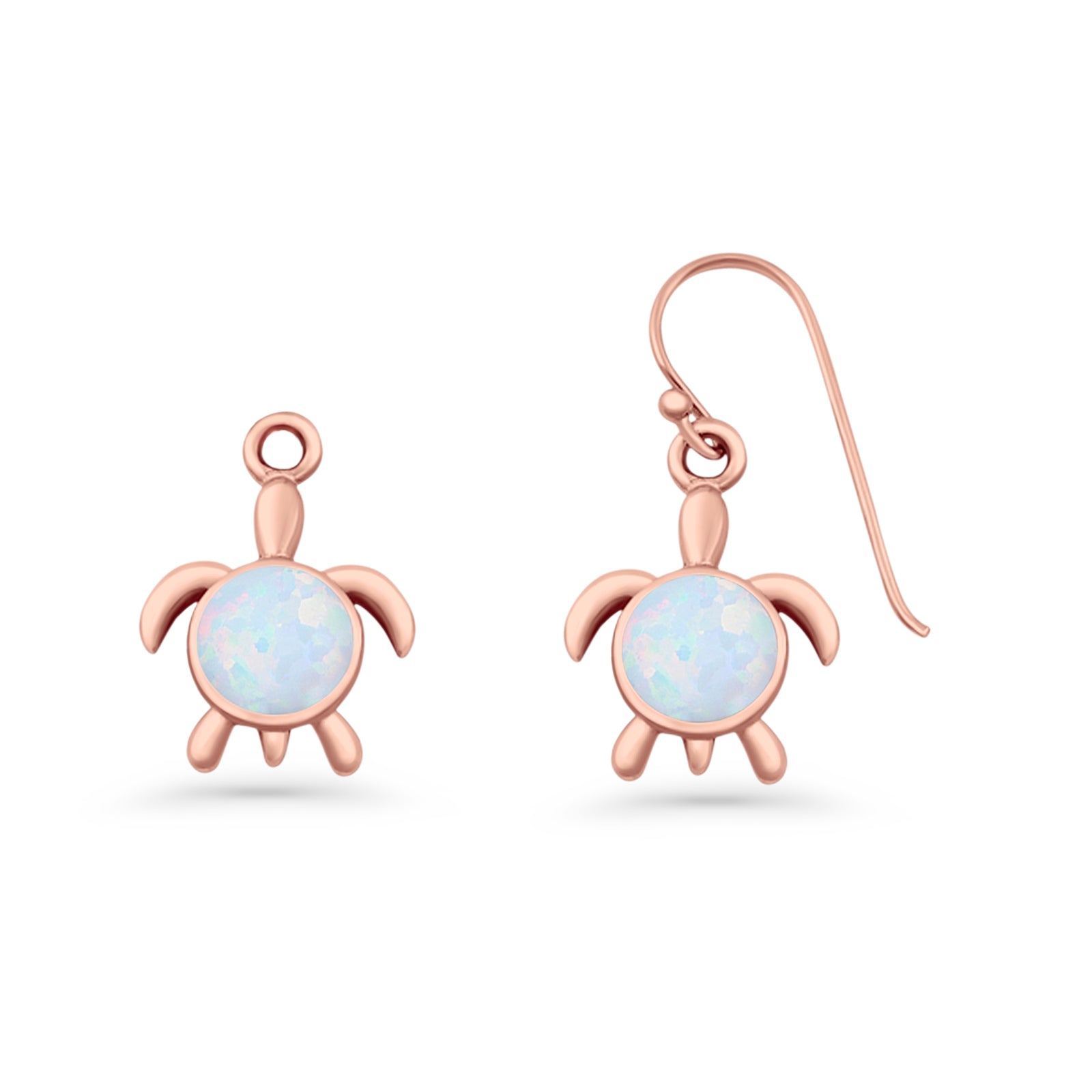 Round 15.3mm Lab Created Opal Turtle Fishhook Earring 925 Sterling Silver